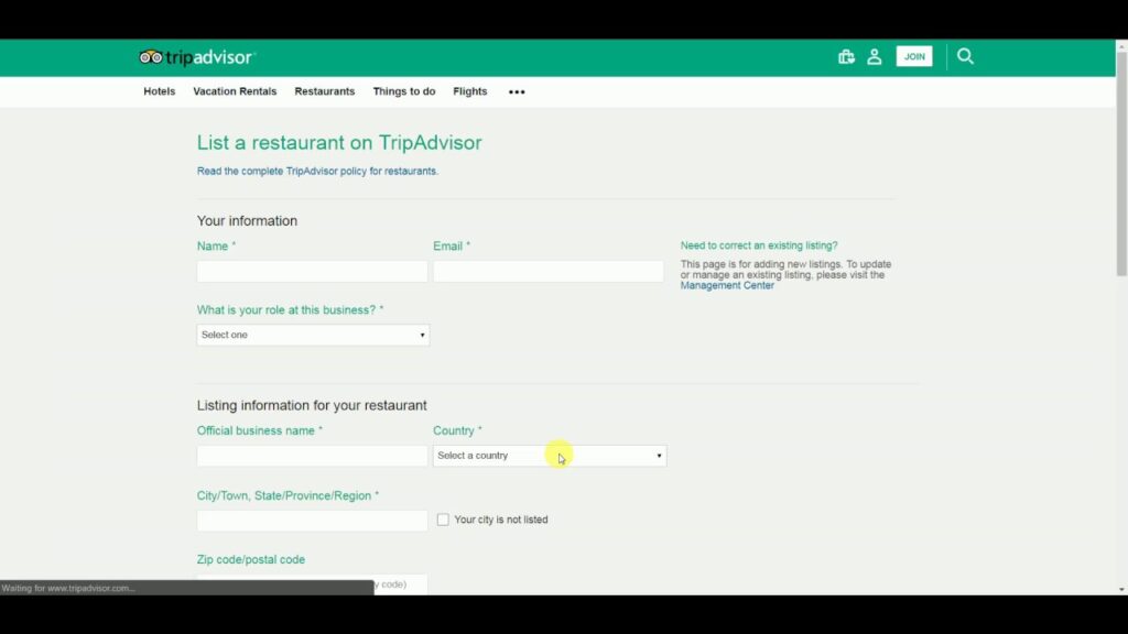 Tripadvisor'da İşletme Kaydı Oluşturma